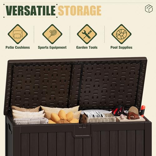 31 Gallon Resin Deck Box Waterproof Indoor Outdoor Storage for Patio Cushions and Garden Tools L90121