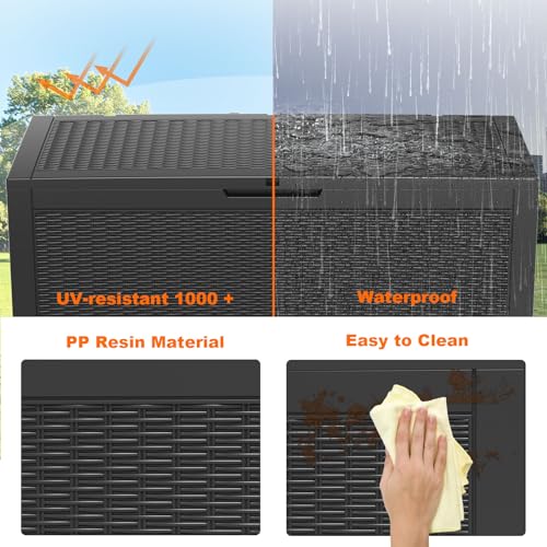 100 Gallon Resin Deck Box, Lockable Patio Outdoor Storage, Waterproof - Black F75230