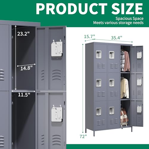 3-Door Steel Storage Locker with Shelves and Hooks I822961