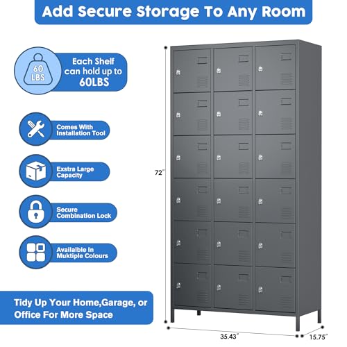 6 Door Metal Storage Locker with 18 Hooks, Black & Dark Grey K6611