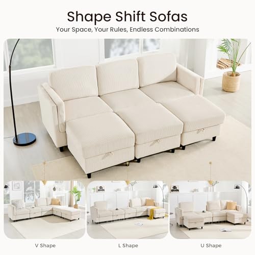 Modular Sectional Sofa Bed with Storage Ottoman, Beige S706