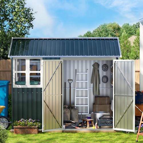 Outdoor Steel Storage Shed with Lockable Doors and Windows E249038