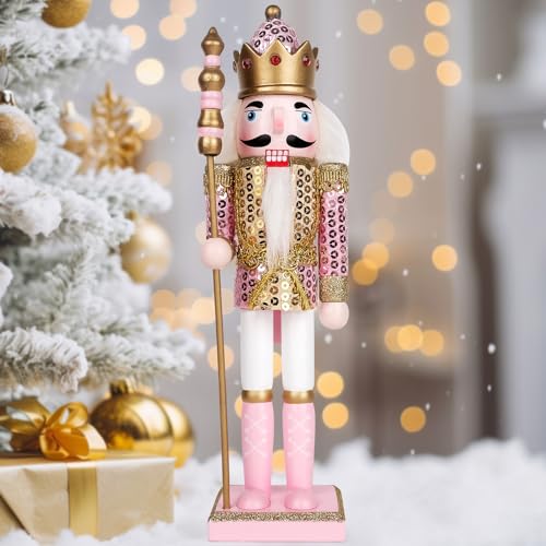 Pink Nutcracker Christmas Decor, Handmade Wooden Figure, 12" S521569