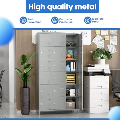6 Door Metal Storage Locker with 18 Hooks, Black & Dark Grey K6611