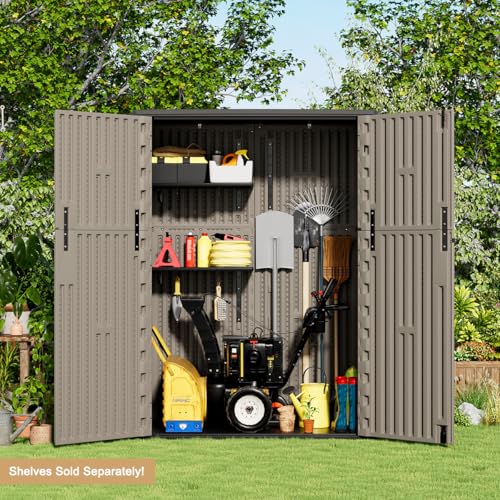 Horizontal Outdoor Storage Shed, 47 Cu.ft Resin Waterproof Cabinet for Garden Patio Backyards F5157