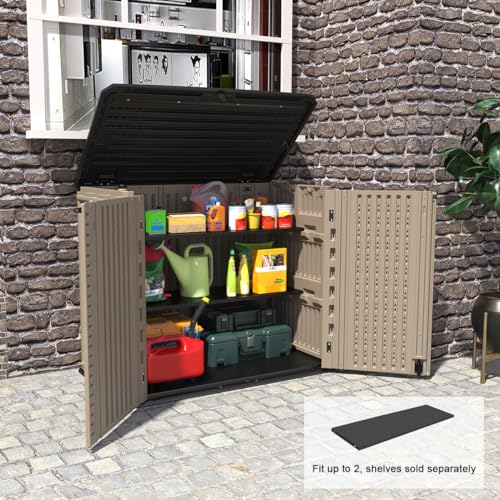 Horizontal Outdoor Storage Shed, 47 Cu.ft Resin Waterproof Cabinet for Garden Patio Backyards F5157
