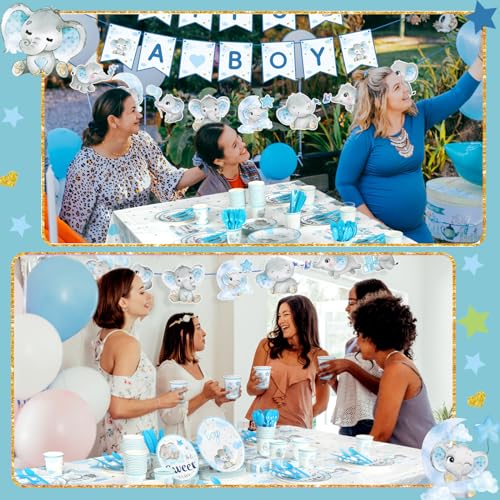 405 Pcs Baby Shower Tableware Set Blue Bear Plates Napkins Cups for 50 Guests U833