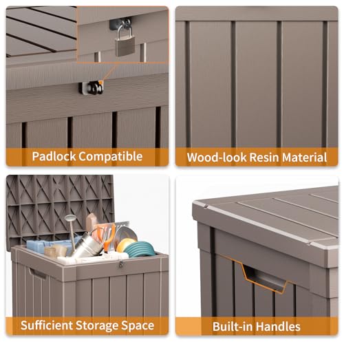 100 Gallon Resin Deck Box, Lockable Patio Outdoor Storage, Waterproof - Black F75230