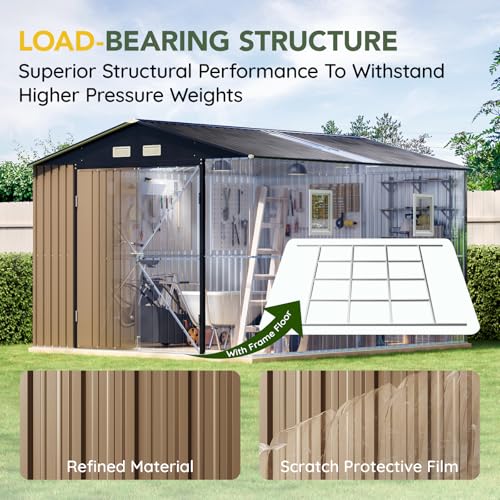 Outdoor Storage Shed 10 x 12 ft Metal Garden Utility with Lockable Doors U582216
