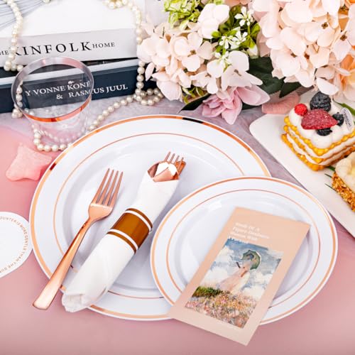 350PCS Clear Gold Plastic Dinnerware Set for 50 Guests, Disposable Plates, Cups & Silverware N692