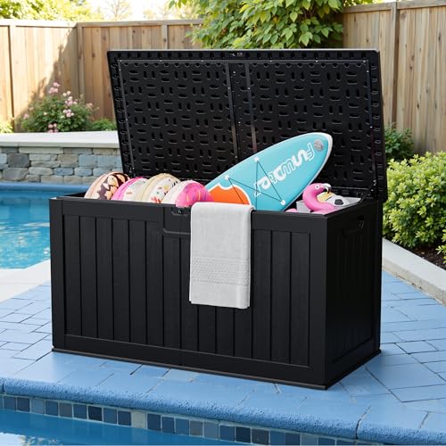 31 Gallon Resin Deck Box Waterproof Indoor Outdoor Storage for Patio Cushions and Garden Tools L90121