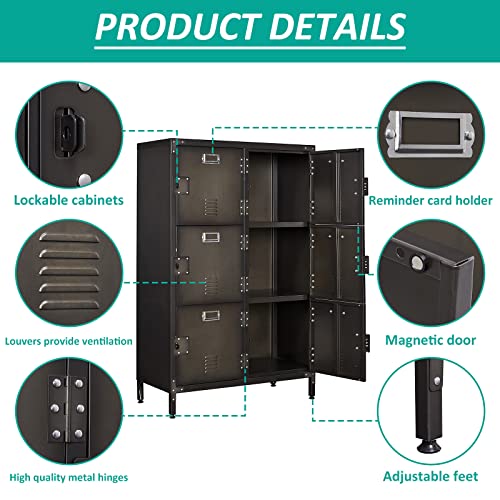 Vintage Metal Locker with Hooks, Lockable Single Door Storage M901