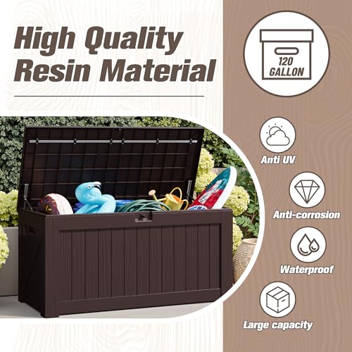 31 Gallon Resin Deck Box Waterproof Indoor Outdoor Storage for Patio Cushions and Garden Tools L90121