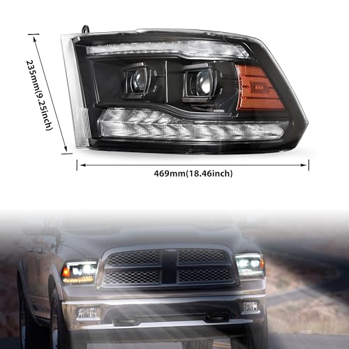 LED Projector Headlights for 2009-2018 Dodge Ram 1500, Sequential Turn Signal U1414