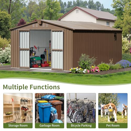 Outdoor Storage Shed with Windows and Lockable Doors Y7222
