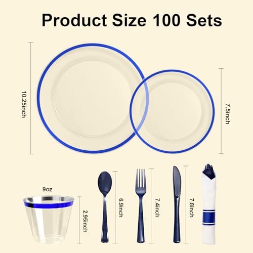 Disposable Plates and Cups Set for 50 Guests with Napkins and Cutlery V71219