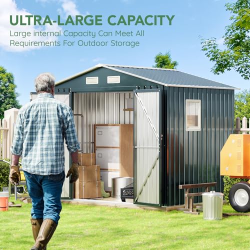 Outdoor Steel Storage Shed with Lockable Doors and Windows E249038