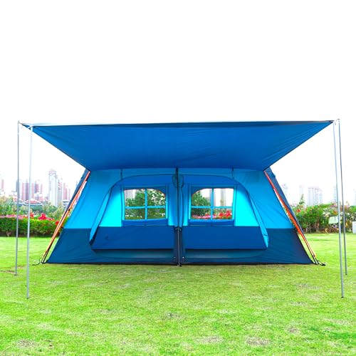 Extra Large Family Cabin Tent for Camping, 2 Rooms, 3 Doors, Waterproof E6603