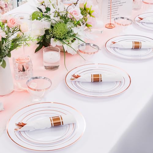 350PCS Clear Gold Plastic Dinnerware Set for 50 Guests, Disposable Plates, Cups & Silverware N692