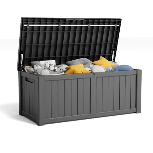 100 Gallon Resin Deck Box, Lockable Patio Outdoor Storage, Waterproof - Black F75230
