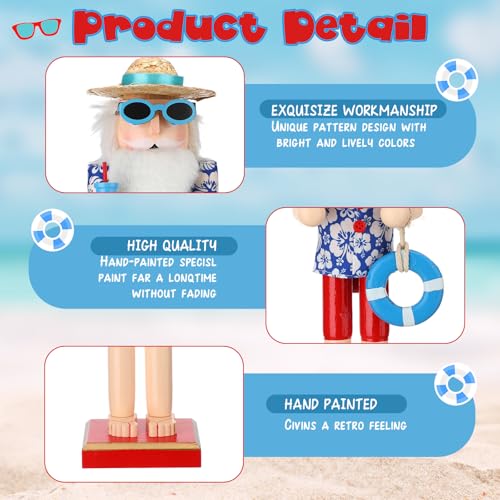 15 Inch Christmas Nutcracker Wooden Surfer Santa Beach Tabletop Decor H68898