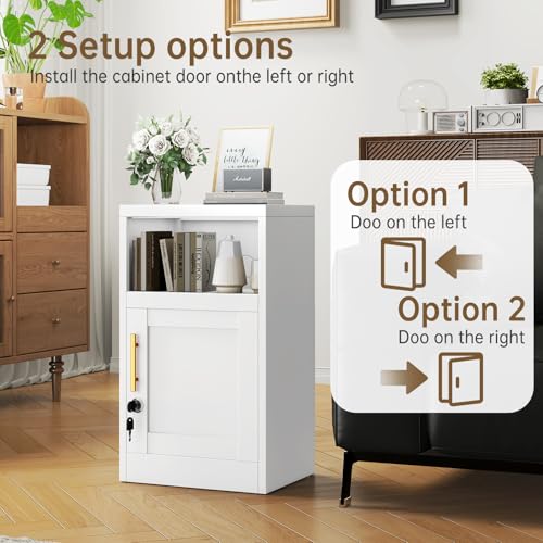 Black Metal Nightstand with Storage Cabinet and Shelves M836