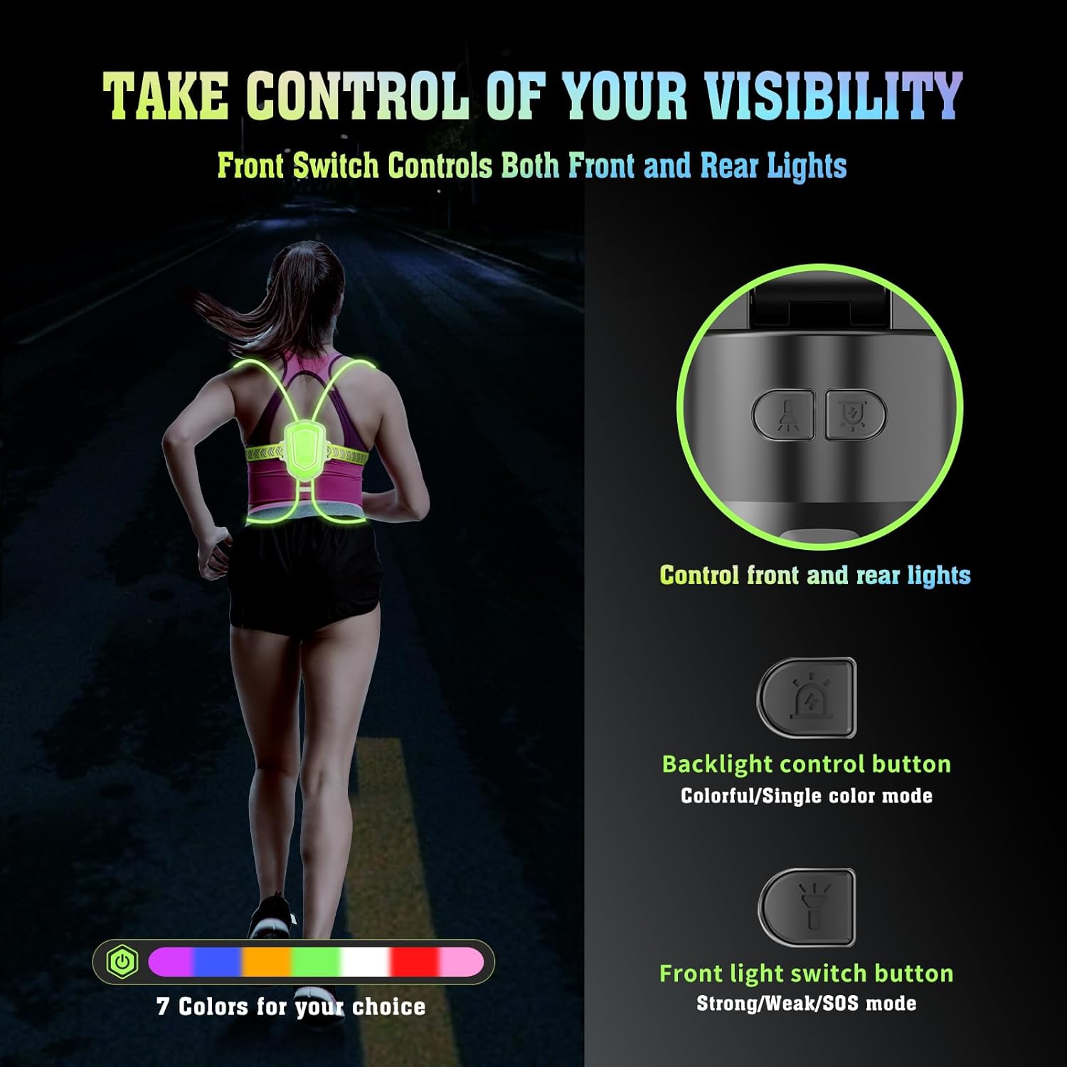 Reflective Running Vest with LED Lights, Rechargeable, Adjustable for Men Women Kids Z564396