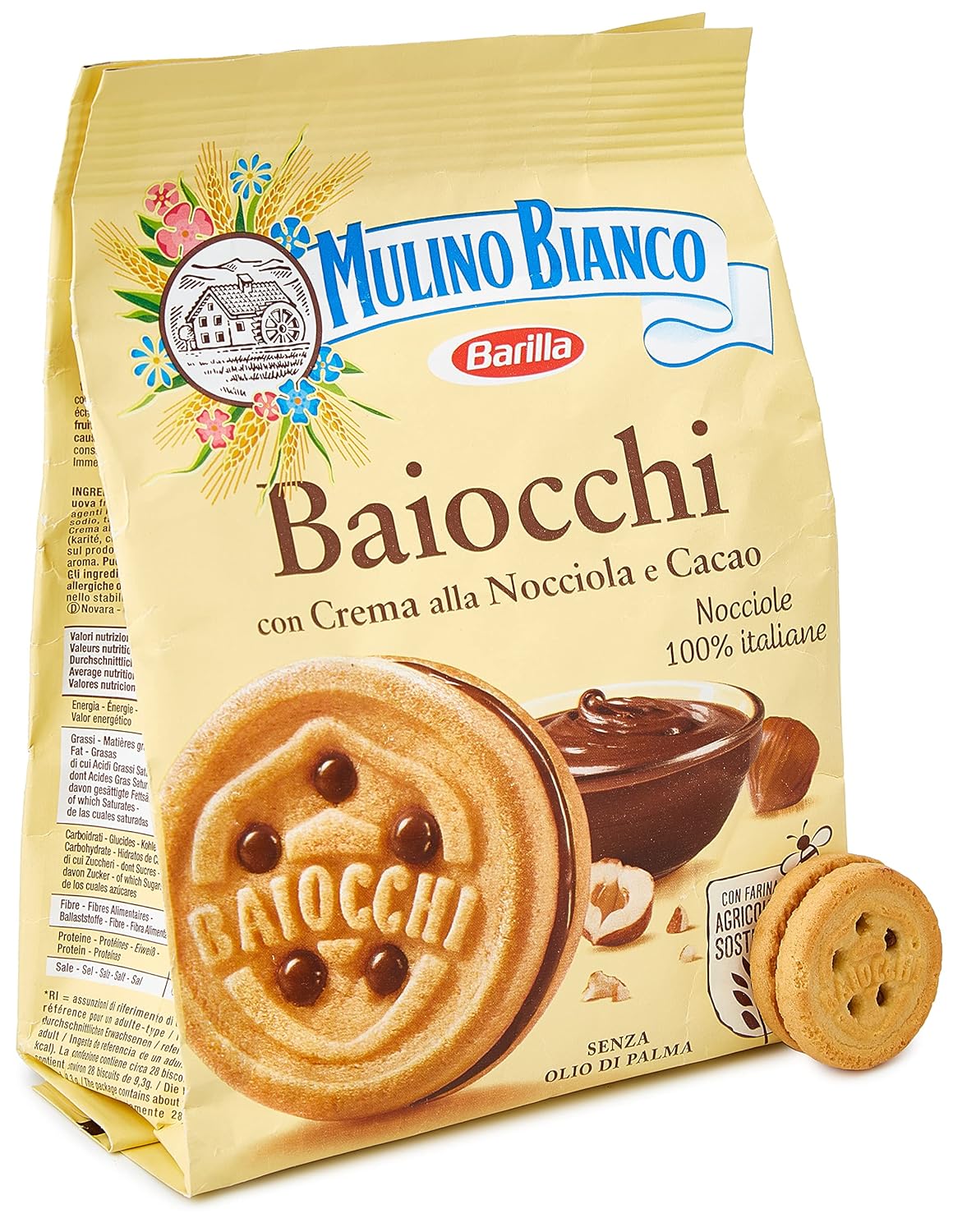Mulino Bianco:"i Baiocchi" Cookies with cream hazelnut and cocoa - 9.17 Oz (260g) [ Italian Import ]