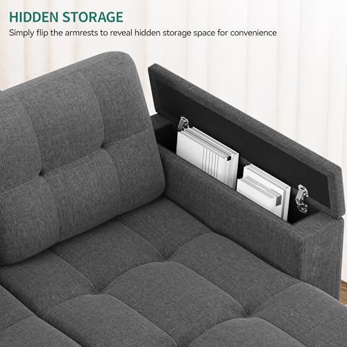 L-Shaped Sofa Bed with Chaise, USB Port and Storage, Dark Gray C750