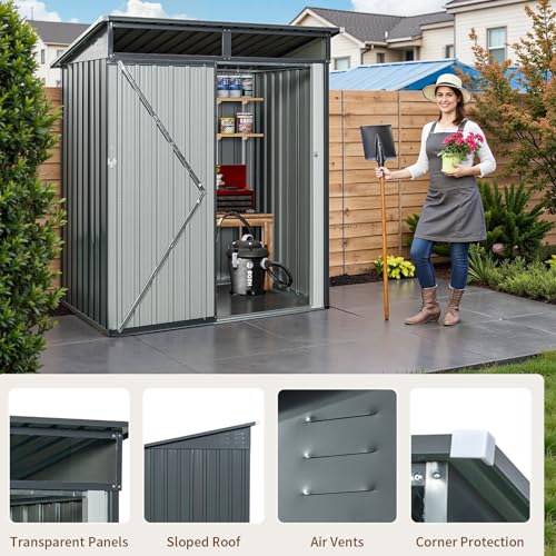 Resin Outdoor Storage Shed with Floor and Window, Lockable Small Tool Shed for Garden Patio Backyard, Light Gray V985