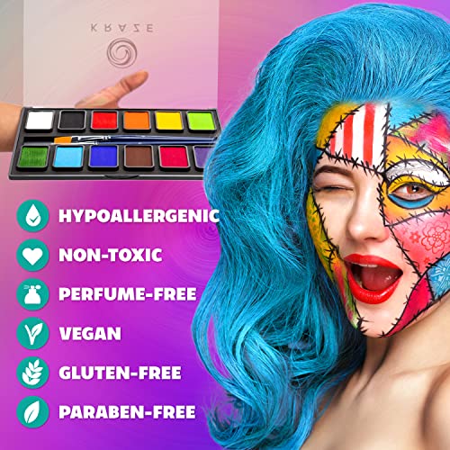 Face Paint Palette 12 x 10 gm Water Activated Hypoallergenic Non Toxic Body Paint Kit I5010