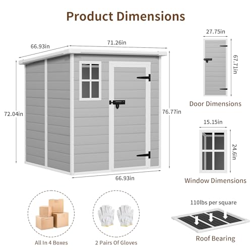 Resin Outdoor Storage Shed with Floor and Window, Lockable Small Tool Shed for Garden Patio Backyard, Light Gray V985
