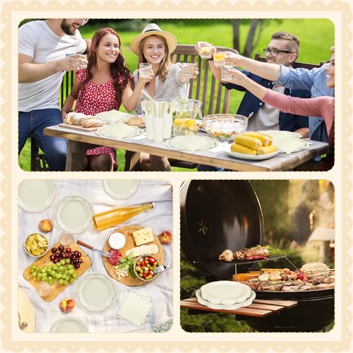 Ivory Paper Plates and Napkins Set for 50 Guests, Disposable Tableware with Utensils M509