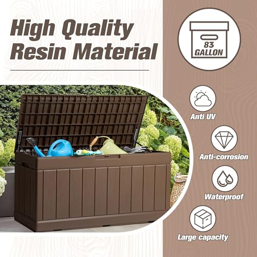 31 Gallon Resin Deck Box Waterproof Indoor Outdoor Storage for Patio Cushions and Garden Tools L90121