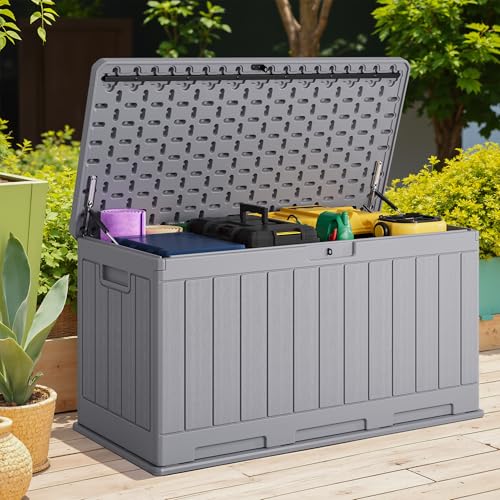 30 Gallon Waterproof Resin Deck Box for Outdoor Patio and Garden Storage Q30388