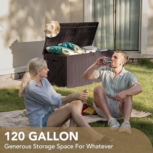 Outdoor Resin Deck Box 120 Gallon Waterproof Lockable F693676