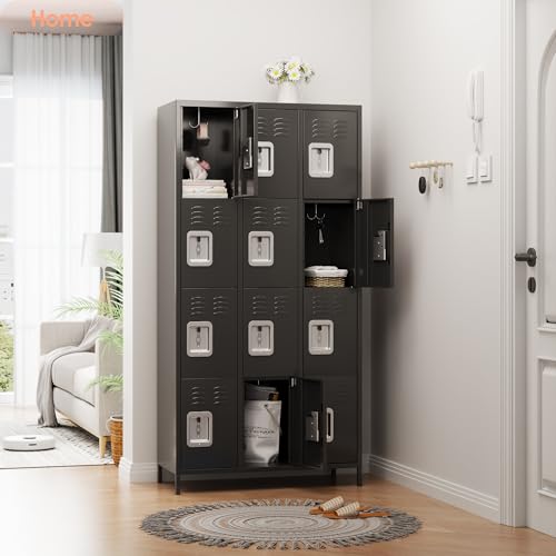 6 Door Metal Storage Locker with 18 Hooks, Black & Dark Grey K6611