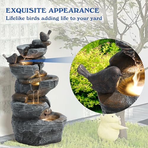 Outdoor Rock Water Fountain with LED Lights for Patio Garden U2471