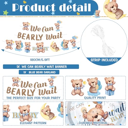 405 Pcs Baby Shower Tableware Set Blue Bear Plates Napkins Cups for 50 Guests U833