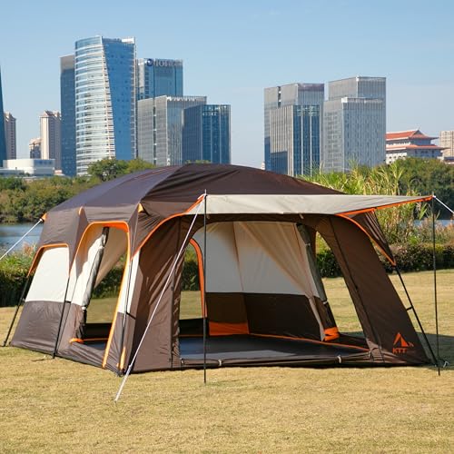 Extra Large Family Cabin Tent for Camping, 2 Rooms, 3 Doors, Waterproof E6603
