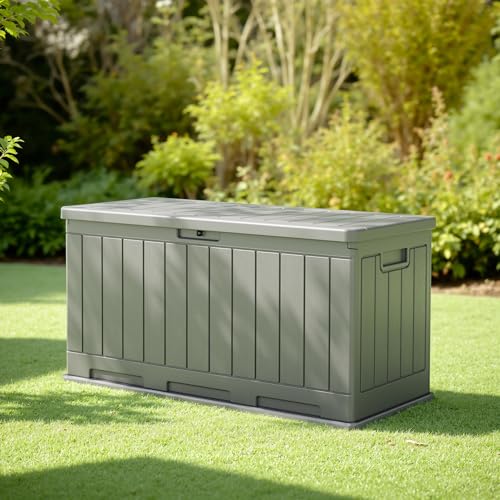 31 Gallon Resin Deck Box Waterproof Indoor Outdoor Storage for Patio Cushions and Garden Tools L90121
