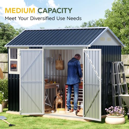 Outdoor Steel Storage Shed with Lockable Doors and Window L987864