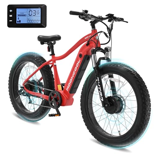 MOPHOTO Electric Bike for Adults, 26" x 4" Fat Tire Electric Mountain Bike with 48V 15Ah Removable Battery, Peak Power 1500W Aluminum Ebikes for Adults, 7 Speed Dual Motor Adult Electric Bicycles