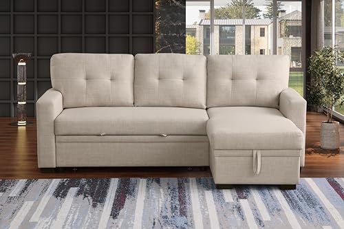 4-in-1 Convertible L Shaped Couch with Pull Out Bed and Storage Z983