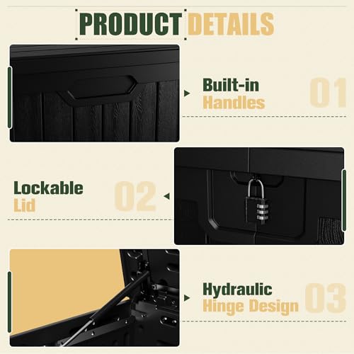 31 Gallon Resin Deck Box Waterproof Indoor Outdoor Storage for Patio Cushions and Garden Tools L90121
