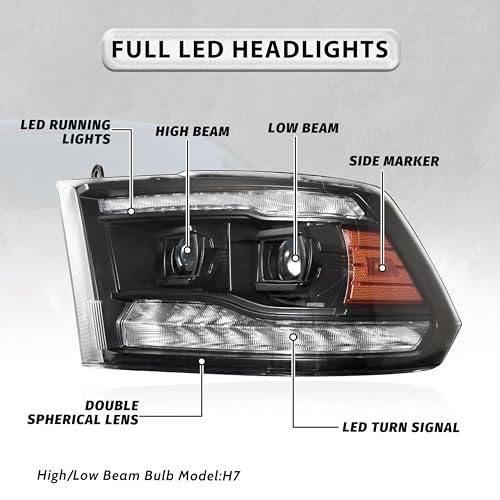 LED Projector Headlights for 2009-2018 Dodge Ram 1500, Sequential Turn Signal U1414