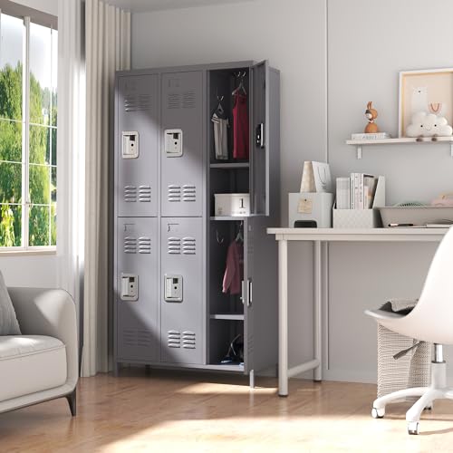 3-Door Steel Storage Locker with Shelves and Hooks I822961