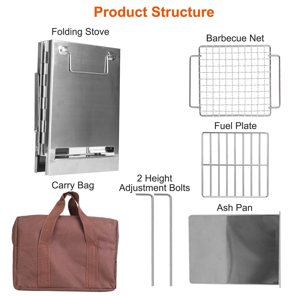 Folding Wood Burning Camp Stove, Portable Stainless Steel Backpacking Stove with Carry Bag V596178