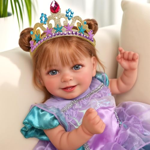 Lifelike Reborn Baby Doll 20 Inch Brown Hair Girl with Clothes and Toy Accessories H822