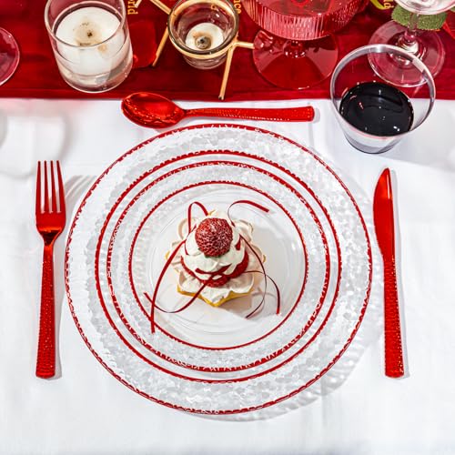 350PCS Clear Plastic Plates with Gold Trim for 50 Guests, Disposable Dinnerware Set O686017